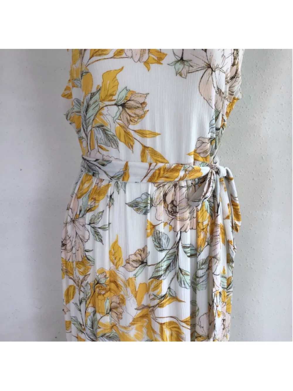 Nicole Miller Women Elegant White Yellow Floral V-Neck Maxi Dress Size 6